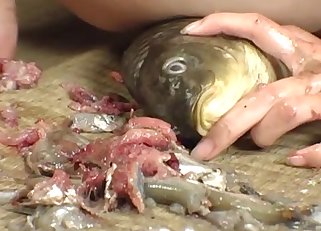 Japanese beauty deepthroating fish