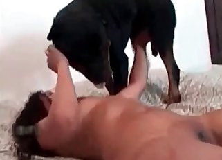 Submissive zoophile and her hungry animal