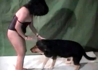 Dark-haired chick and her loyal doggo